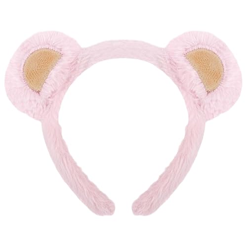 Bear Ears Cute Headband Fluffy Grizzly Hairband, Animal Ear Head Wear for Valentines Halloween Christmas Party - style: Pink Ears