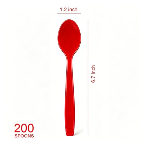 MOACOCK 200 Count Heavy Weight Red Plastic Spoons - color: Red