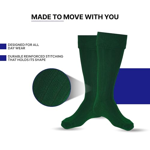 Scottish Bubbles And Square Kilt Hose for Men, Ribbed Socks for USA Shoe Sizes - color: Green, size: X-Large