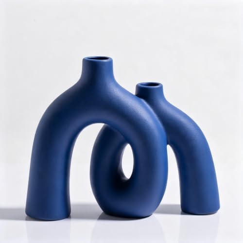 CEMABT Modern Nordic Boho Vase Set - Elegant Blue Matte Ceramic Home Decor for Living Room, Bookshelf, Mantel, Entryway Table & Console Décor | Shelf Decorations Easter Gift - color: Blue-1