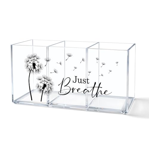Just Breathe Dandelion Acrylic Pen Makeup Holder 3 Compartments - color: Transparent065
