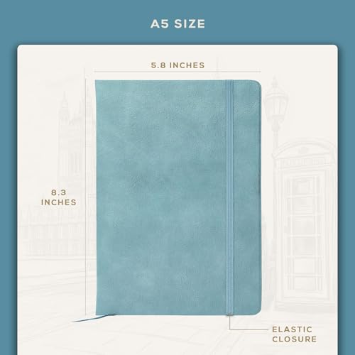 BEECHMORE BOOKS A5 5x8 Lined Leather Journal For Men, 120 GSM with Gift Box - color: Arctic Teal, size: A5 - 5.8" x 8.3" Medium