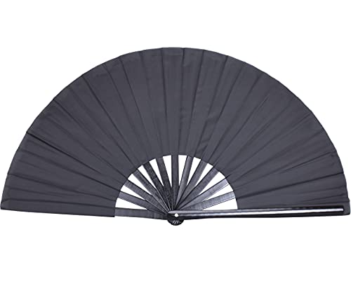 Large Folding Hand Rave Fan for Men Women Dance Gift, Bamboo Nylon-Cloth Black Hand Fan 13 inch (Black Bamboo) - color: Black Bamboo