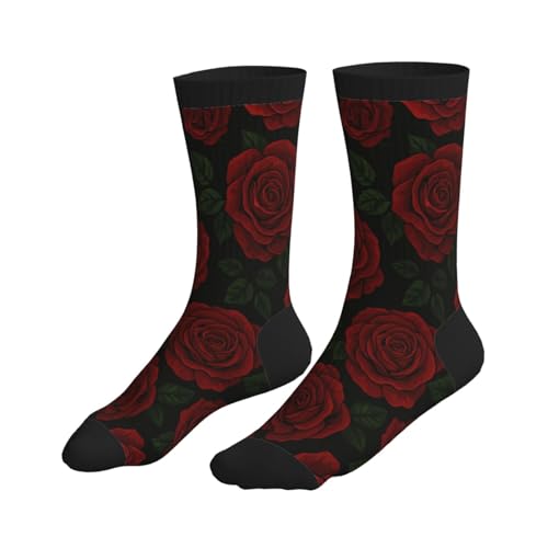 Crew Athletic Socks Funny Crazy Casual Sports Novelty Dress Socks for Women Men Running Hiking - color: Red Rose Flower