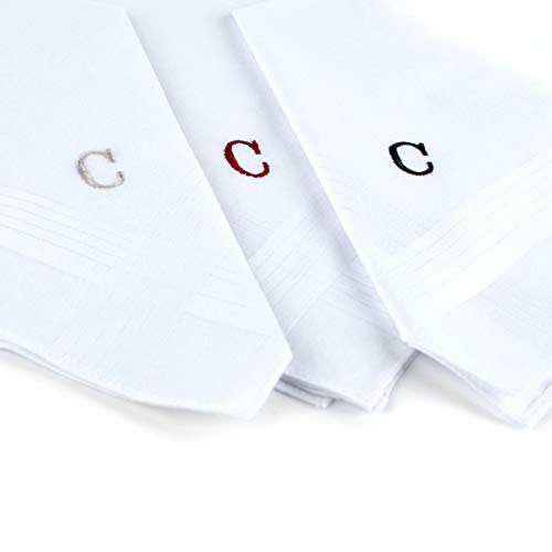 Initial Handkerchief for Men, Monogrammed Boxed 3 Piece Set,100% Cotton - color: C Initial