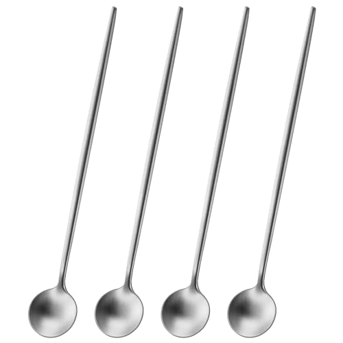 DEHOV 9 Inches Long Iced Teaspoons Set,4 Pieces Stainless Steel 18/10 Latte Spoon,Long Handle Coffee Stirring Spoons,Durable Cocktail Mixing Spoons,Dishwasher Safe Long Spoons For Dessert - color: Silver, size: 9 Inch