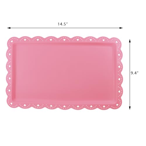 4 Pack Plastic Serving Tray for Party, 14.5 x 9.4 Inch Heavy Duty Platters for Party Buffet Wedding (Pink) - color: Pink