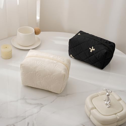 RSRSLEII Small Quilted Cotton Seashell Makeup bag, Toiletry Bag, White - color: 07Small White