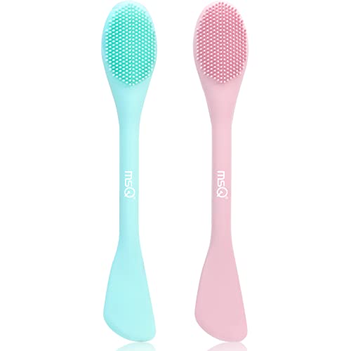 MSQ Silicone Face Mask Brush, Soft Facial Cleansing Scrubber, 2 Pack Double-End Facial Mask Brush for Mud, Clay, Charcoal Mixed Mask, DIY, Skincare Applicator Tools (Pink) - color: Pink and Blue