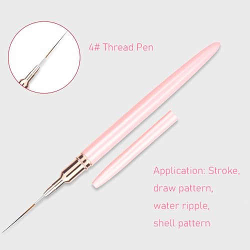 5Pcs Metallic Nail Art Liner Brush Set, UV Gel Polish Painting Tools for Long Lines, Thin Details, Fine Drawing, Sizes 4/8/12/20/25mm (Pink) - color: Pink