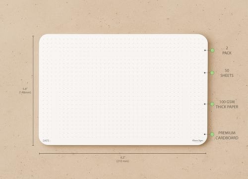 CLEVER SIGNS A5 Dot Grid Notepad – 2 Pack (5.8" x 8.3") – Medium Dotted Memo Desk Pads, Premium Paper with Cardboard Back Support – Mouse Pad Notepad, Ideal for Note-Taking, Planning, Sketching & Journaling