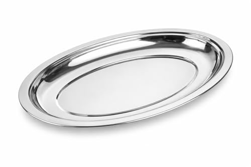 Chandler Stainless Steel Serving Tray 12 Inches | platters and trays for parties, Premium Oval Silver Platter for Serving Food, Party Trays, Turkey Platter - size: 12 Inches