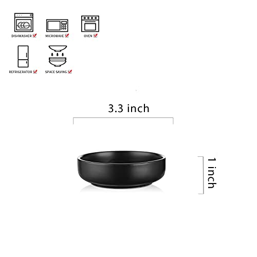 Selamica Ceramic 3.3 Inch Soy Sauce Dish Dipping Bowls Side Dishes Small Appetizer Pinch Bowls for Condiments, Sushi, Ketchup, BBQ-Set of 6(Matte Black) - color: Matte Black, size: 3.3 Inch, Set of 6