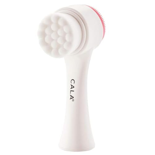 CALA Dual-Action Facial Cleansing Brush (Pink), Superfine Soft Bristles Deep Clean Pores, Removes Oil, Dirt, Long-Wear Makeup + Sunscreen, Water-Resistant for Shower Use - color: Pink