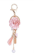 Flower Tassel Keychain Pearl Car Keyring Holder Purse Handbag Pendant - color: Pink