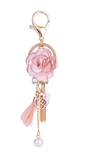 Flower Tassel Keychain Pearl Car Keyring Holder Purse Handbag Pendant - color: Pink