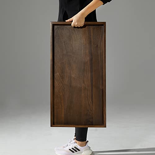 28"x15" XL Handmade Black Walnut Wood Ottoman Tray with Handle - size: 28" x 15" x 2.4"