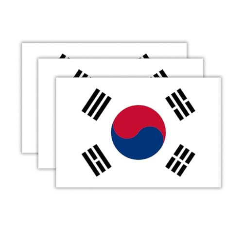 (3PCS) South Korea Flag stickers, Countries Flag Stickers - Waterproof Vinyl Decals For Laptops, Tumblers, Water Bottles, Books, Scrapbooks, Size 3 x 2 Inch - color: South Korea