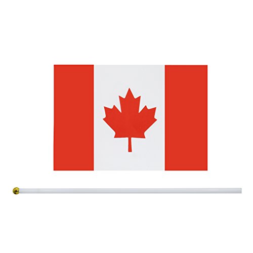 25 Pack Hand Held Small Mini Canada Flag,Canadian Stick Round Top National Country Flags,Party Decorations Supplies For Parades,World Cup,Festival Events,International Festival. - color: Canada