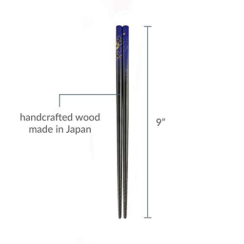 JapanBargain 3642, Japanese Portable Bamboo Chopsticks with Case for Travel, Yuzen Pattern Blue Floral Print, Made in Japan - color: Yuzen Blue
