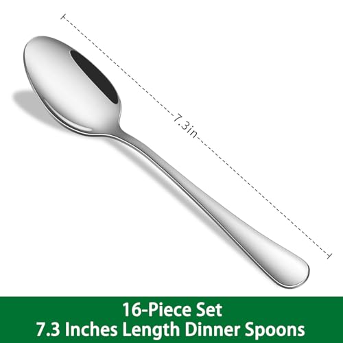 16-Piece 7.3 Inches Dinner Spoons,Stainless Steel Soup Spoons,Dishwasher Safe Tablespoon,Durable Silver Table Spoon Set For Restaurant,Hotel - size: 16-Piece(Silver)