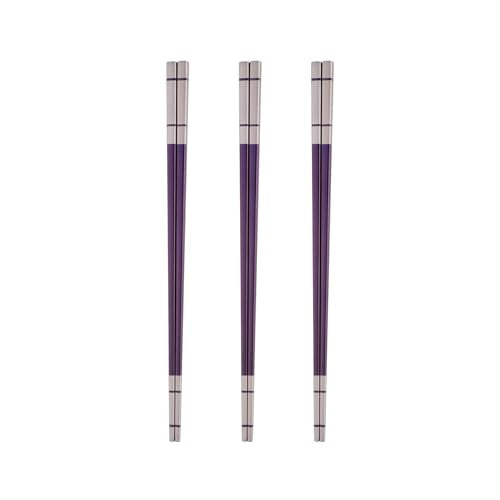 Reusable Stainless Steel Chopsticks,Dishwasher Safe , Easy to Use(3 PCS,purple) - color: Purple