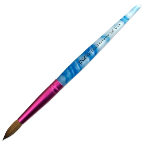 PANA USA Acrylic Nail Brush Pure Kolinsky Hair Acrylic White Swirl Blue Handle with Pink Ferrule Round Shaped - Size 10 - color: White Swirl Blue, size: Size 10