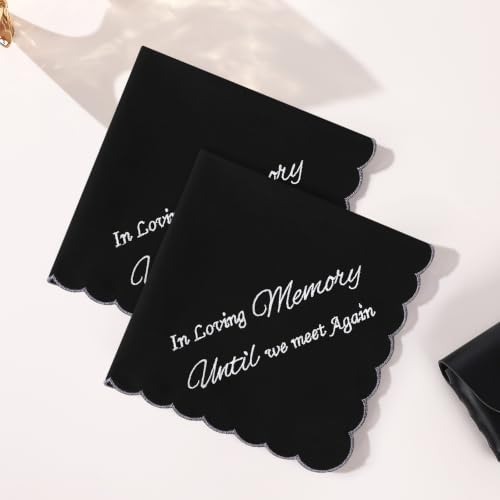 GREATEE Black Embroidered Funeral Handkerchiefs for Women Soft Cotton 11" - color: In Loving Memory