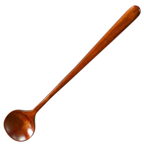 Long Soup Spoons, 11In Korean Style Natural Wood Long Handle Round Spoons - size: 11 inches