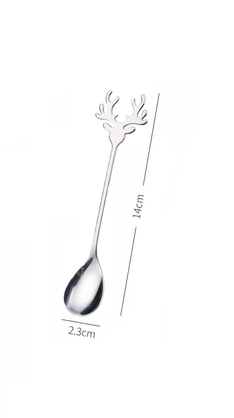10 Pieces Stainless Steel Mini Coffee Espresso Spoon, Elk shaped spoon Flatware Dessert Teaspoons Small Soup Spoons, 5.5 inch Specialty Demitasse Stirring Spoons - size: Silver 10 Pack