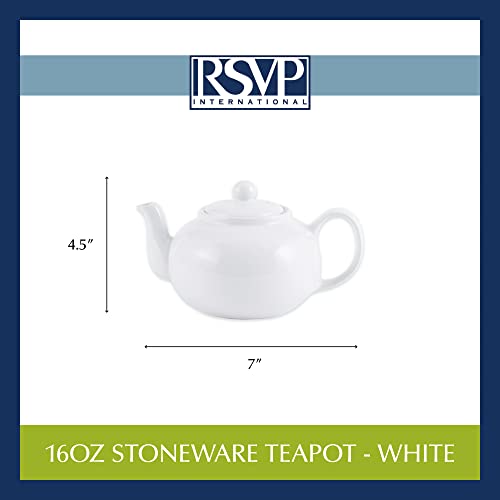 RSVP International Stoneware Teapot Collection, Microwave and Dishwasher Safe, 16 oz, White - color: White, size: 16 oz