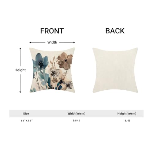 Floral Pillow Covers 18x18 Set of Brown Blue Flower Throw Pillow Covers Outdoor Decoration,Spring Summer Floral Decor Pillowcase Farmhouse Linen Decorative Cushion Cover for Home Sofa Couch - color: Watercolor-floral-blue Brown, size: 18" x 18" (Pack of 2