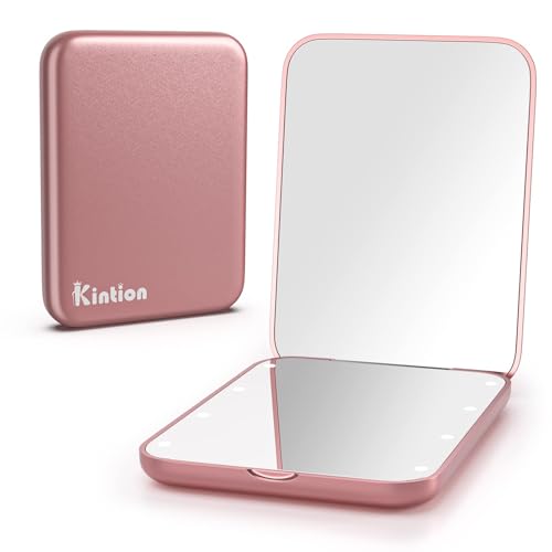 Kintion Pocket Mirror, 1X/3X Magnification LED Compact Mirror (Rose Gold) - color: Rose Gold