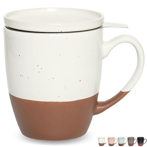 Bosmarlin Ceramic Tea Cup with Infuser and Lid, 16 Oz, Steeping Tea Mug with Strainer, Dishwasher and Microwave Safe (White) - color: White