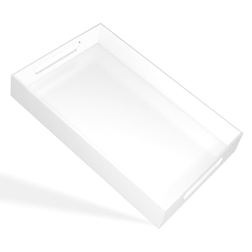 White Tray 15×10" with Cut Handles - Spill Proof Decorative Tray is an Ideal Countertop Organizer for Living Rooms, Ottoman Coffee Tables, Offices, Kitchens & Serving Guests - color: White, size: 15" x 10" x 2"