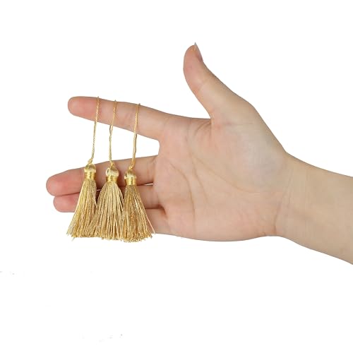 BEL AVENIR 45 pcs Mini Bookmark Tassels 3.75inch Silky Key Tassel-New Gold - color: New Gold