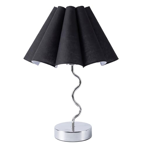EOEYYOYB Pleated Table Lamp, Table Lamp for Bedroom, Bedside Lamps for Nightstand with Linen Lampshade, Modern Lamp for Bedroom Home Office Decor, Chrome - color: Chrome