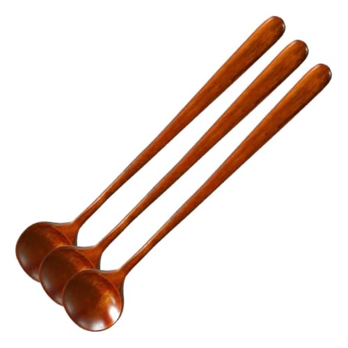 Long Soup Spoons, 1 Pieces Korean Style 11 Inches 100% Natural Wood Long Handle Round Spoons for Soup Mixing Stirrer Kitchen Tools Utensils (Pack of 3) - size: 11 inches (Pack of 3)