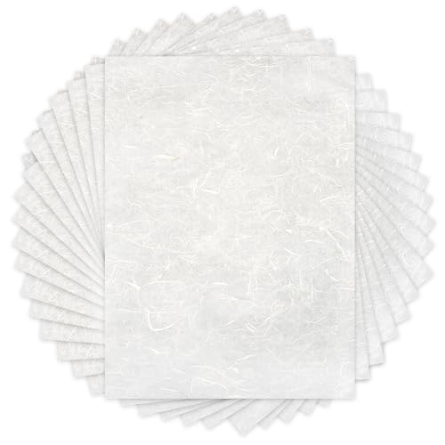 Benvo 50 Sheets A4 Natural Mulberry Paper Visible Plant Fibers Rice Paper Printable Decoupage Tissue Paper Sheets for Writing, Painting, Card Making, DIY Crafts(8.3x11.7in, Semi Transparent Off White) - color: White with Plant Fibers