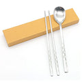 GARASANI Korean Traditional Cutlery Stainless Steel Spoons and Chopsticks Set (Silver Check) - color: Silver Check