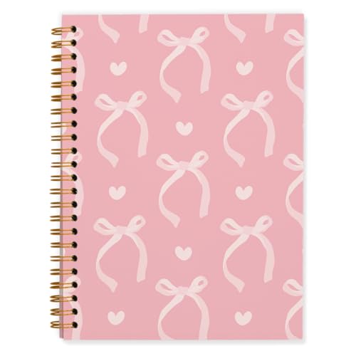QUICQOD Preppy Pink Bow Spiral Notebook for Teen Girls 5.5x8.3 Inch - color: Pink2