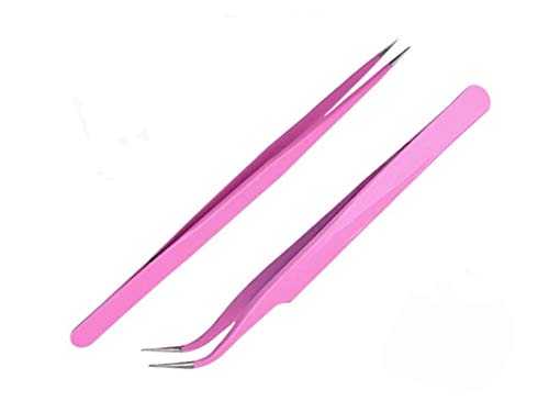 Aoshang 2PCS Stainless Steel Straight and Curved Tip Tweezers Nippers