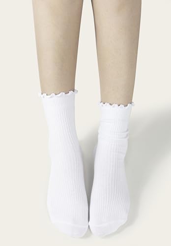 BomKinta Ruffle Socks Women Turn-Cuff Frilly Sock Cotton Crew Socks - color: All White