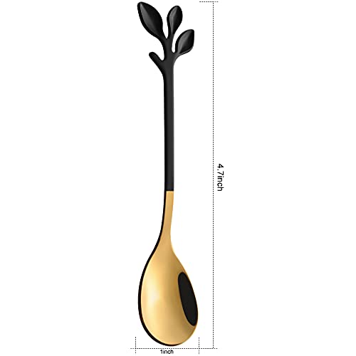 AnSaw Elegant Black & Gold Leaf Coffee Spoons - 10-Piece, 4.7" Mini Spoon - color: Black & Gold