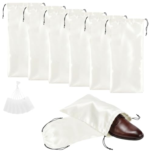 Q&J Fabric Co. 6 Pack Satin Dust Bag 17.7x7.9 inch Beige 100% Polyester Silk Bag Purse Dust Bag Shoe Bags for Closet Purse Protector Bag Dust Covers for Purses - color: Beige, size: 17.7"x7.9"