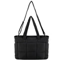 Puffer Tote Bag for Women, Quilted Multi-Pocket Lightweight Shoulder Bag for Work, Travel, Gym - color: Black