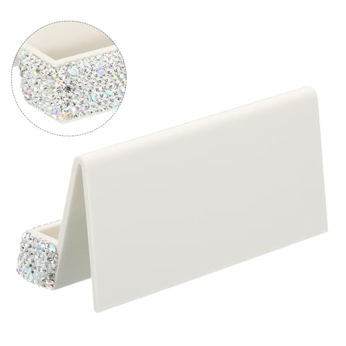 PATIKIL Business Card Holder for Desk, Rhinestone Business Card Holders Crystal Card Stand Organizer Cards Display for Office Exhibition, Silver - color: Silver