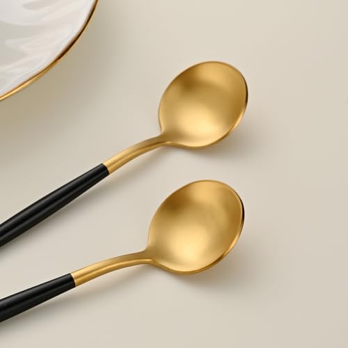 5.1 Inches Matte Gold Coffee&Tea Spoons With Black Handle,Small Gold Demitasse Spoons,Mini Stirring Spoon For Espresso,Set Of 4 Cute Small Spoon - color: Gold-Black Handle, size: 5.1 Inch