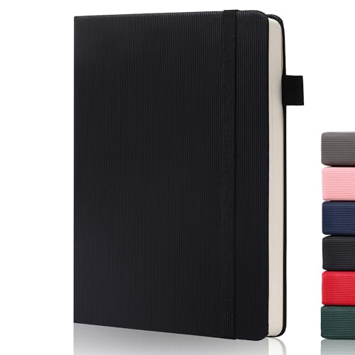 BOBO RABBIT Lined Journal Notebook for Work 100 GSM Thick Paper 300 Pages College Ruled A5 Notebook Hardcover Leather Journal for Writing School Office, 5.63"x8.43" - color: A-Black