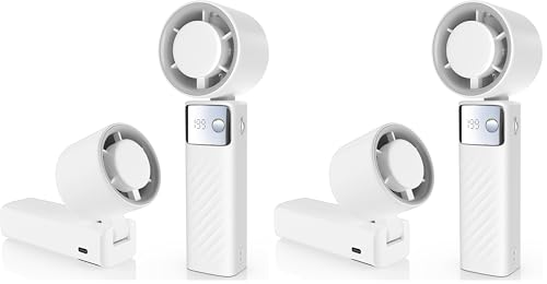 YOSHENMO Portable Handheld Turbo Fan - Foldable Mini Fan with Air Turbo Tech, 1-199 Speed Adjustment, 20H Runtime, LED Display, Battery-Powered for Indoor/Outdoor Use Light White (Pack of 2) - color: Light White, size: Small (Pack of 2)